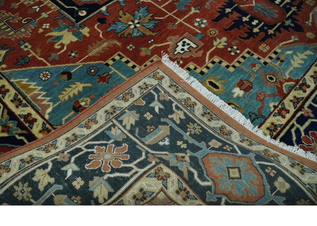 Fine Blue, Brown and Teal Traditional Floral Hand knotted 8x10 wool Area Rug - The Rug Decor