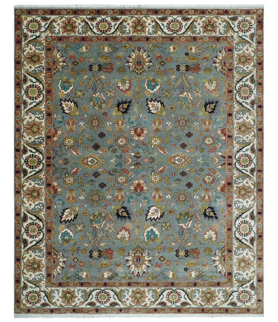 Fine Gray and Ivory Hand knotted Traditional 9x12 wool Area Rug - The Rug Decor