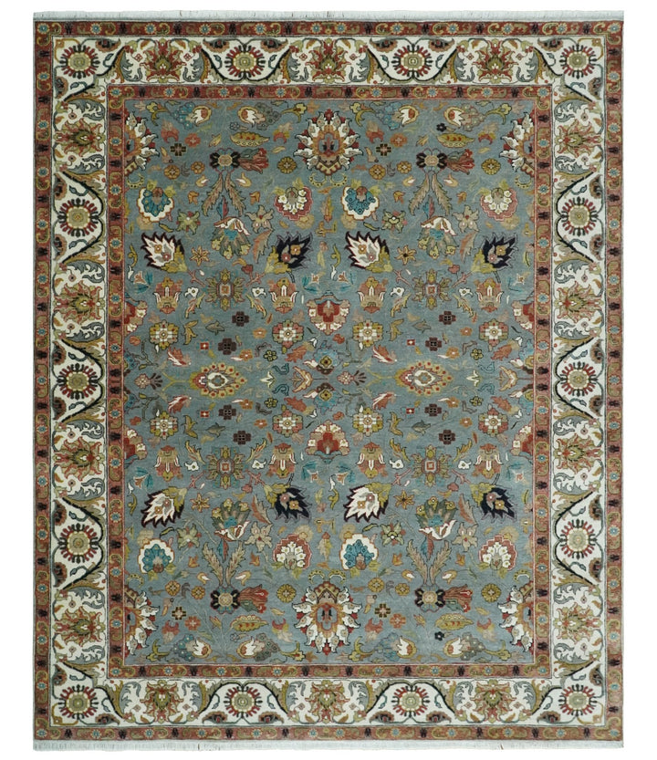 Fine Gray and Ivory Hand knotted Traditional 9x12 wool Area Rug - The Rug Decor