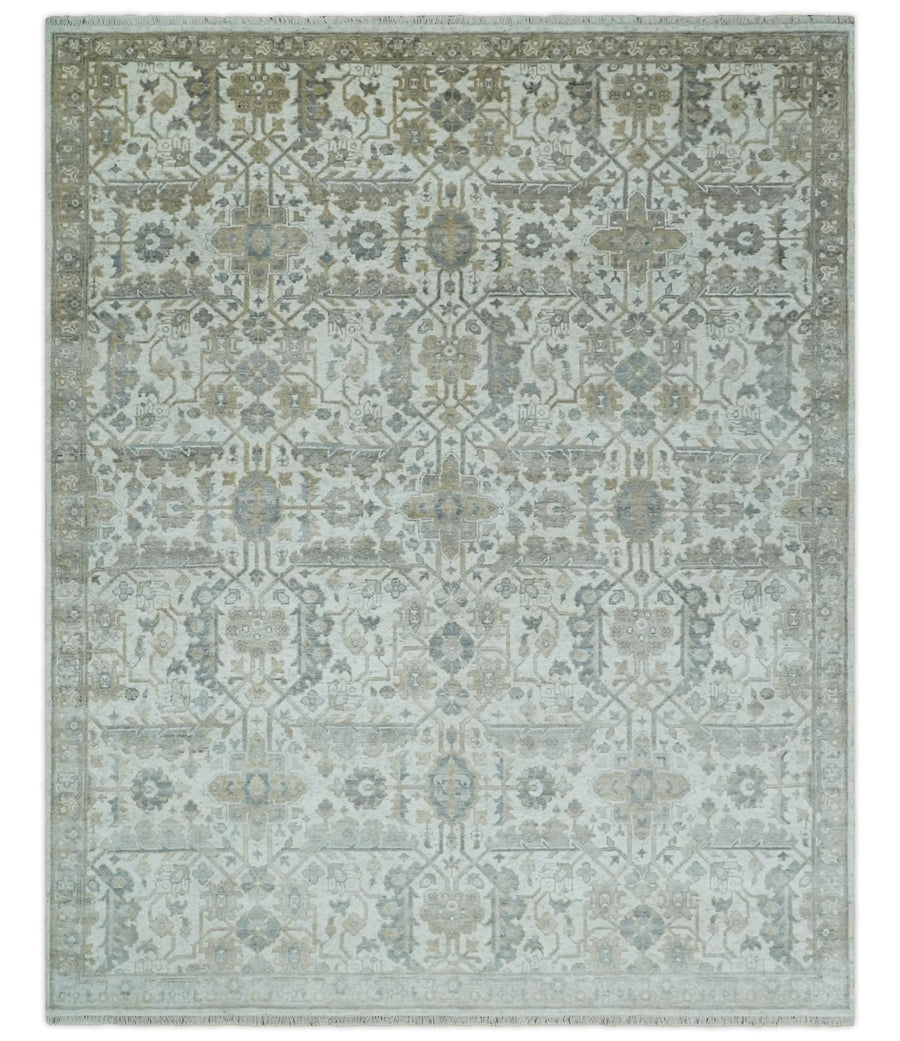 Fine Hand Knotted 8x10 Hand Knotted Ivory, Gray and Beige Traditionally Bamboo Silk Area Rug | TRDCP1070810 - The Rug Decor