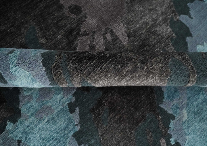 Fine Hand knotted And Carved Brown and Aqua Abstract Bamboo Silk 8x10 Area Rug - The Rug Decor