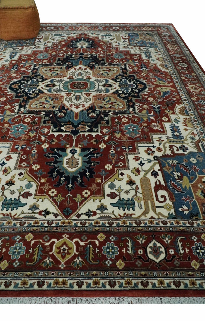 Fine Hand Knotted Brown and Ivory 8x10 and 9x12 Traditional Wool Area Rug - The Rug Decor