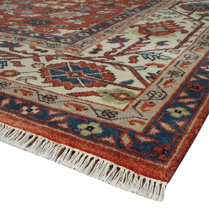 Fine Hand Knotted Rust and Ivory 9x12 Traditional Wool Area Rug - The Rug Decor