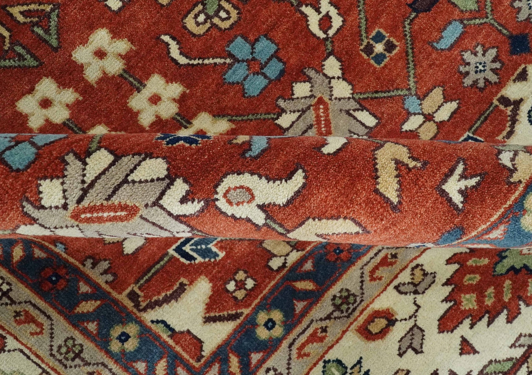 Fine Hand Knotted Rust and Ivory 9x12 Traditional Wool Area Rug - The Rug Decor
