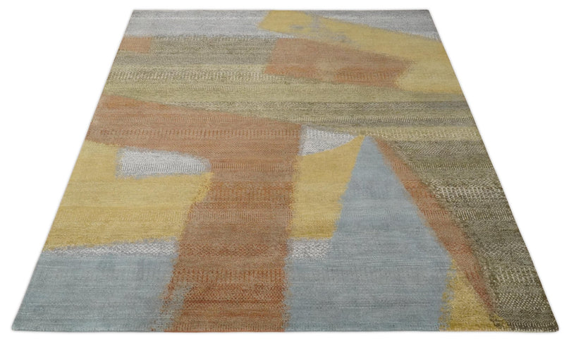 Fine Modern Geometric 8x10 Hand Knotted Rust, Gold and Olive Abstract Wool Area Rug, Kids, Living Room and Bedroom Rug | AC44810 - The Rug Decor
