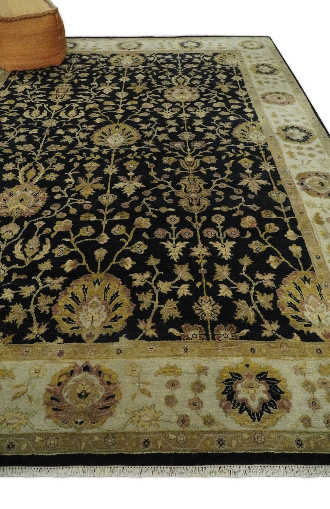 Fine Vintage Style Traditional Black, Olive and Beige Turkish Hand knotted wool Area Rug - The Rug Decor