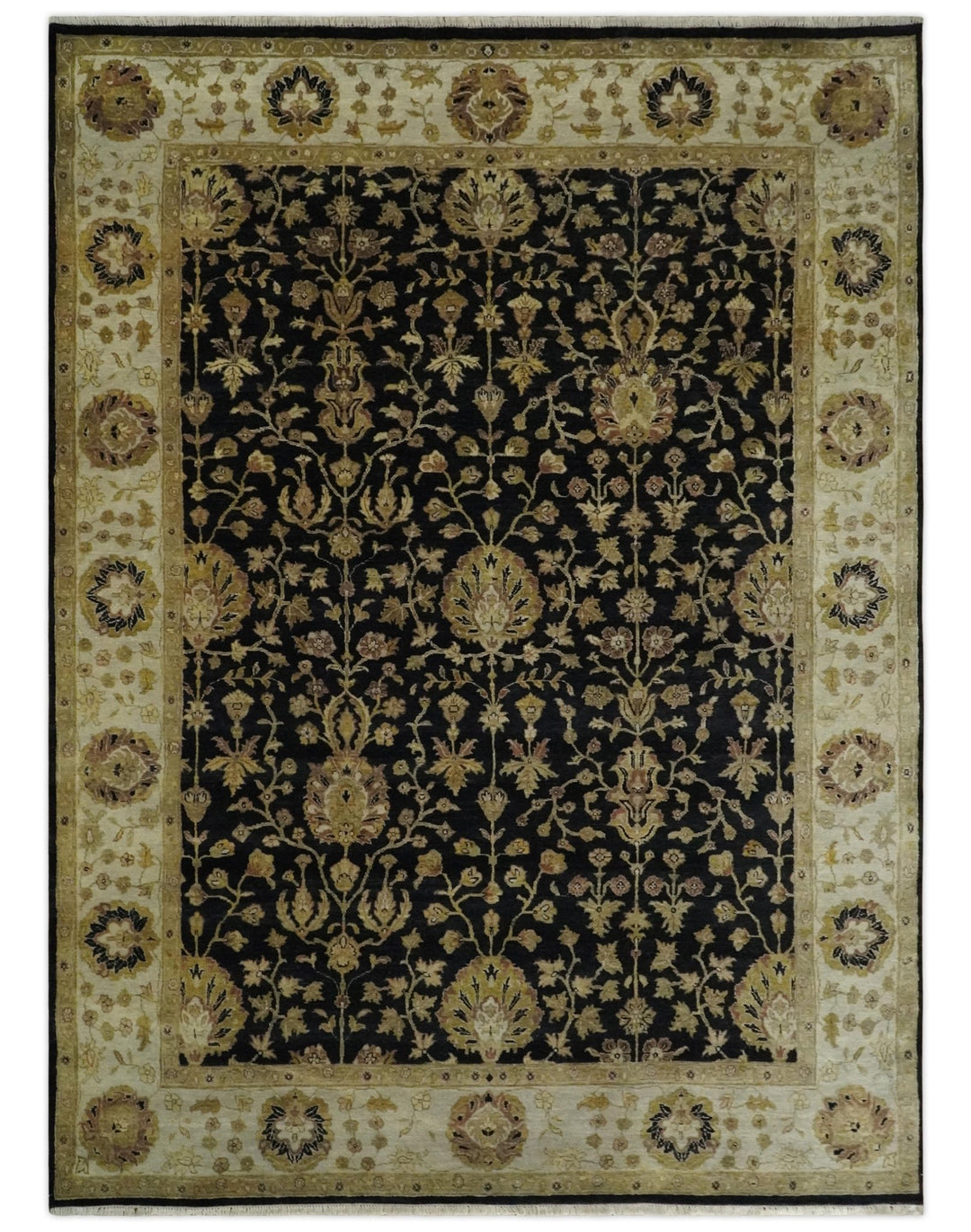 Fine Vintage Style Traditional Black, Olive and Beige Turkish Hand knotted wool Area Rug - The Rug Decor