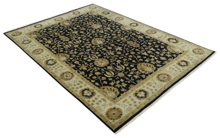 Fine Vintage Style Traditional Black, Olive and Beige Turkish Hand knotted wool Area Rug - The Rug Decor