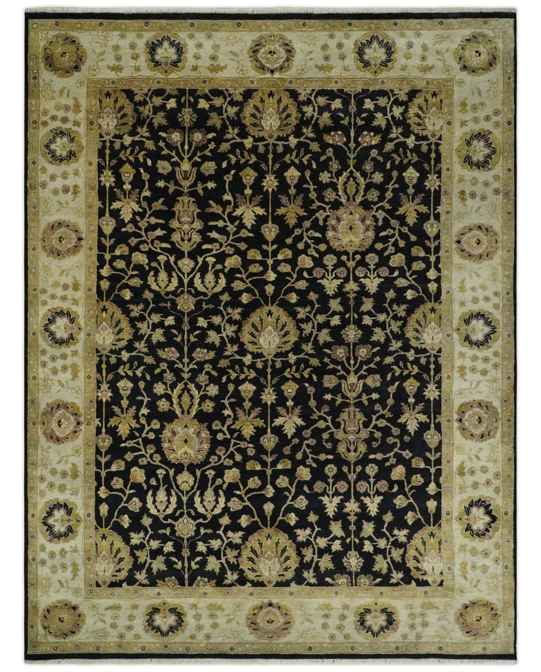 Fine Vintage Style Traditional Black, Olive and Beige Turkish Hand knotted wool Area Rug - The Rug Decor
