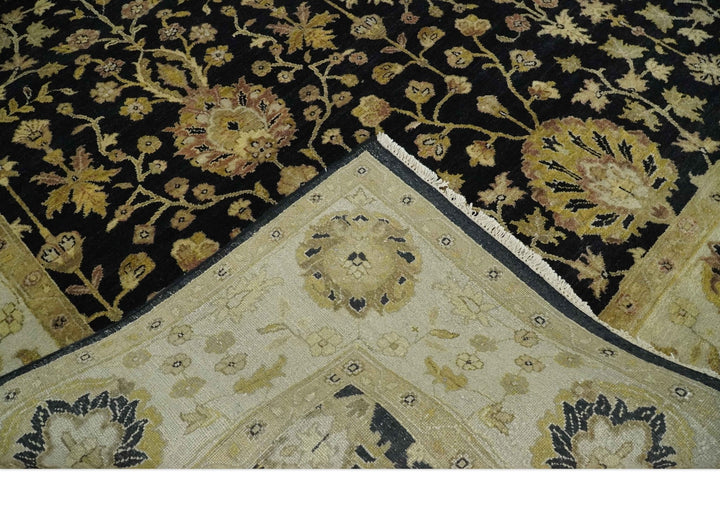 Fine Vintage Style Traditional Black, Olive and Beige Turkish Hand knotted wool Area Rug - The Rug Decor