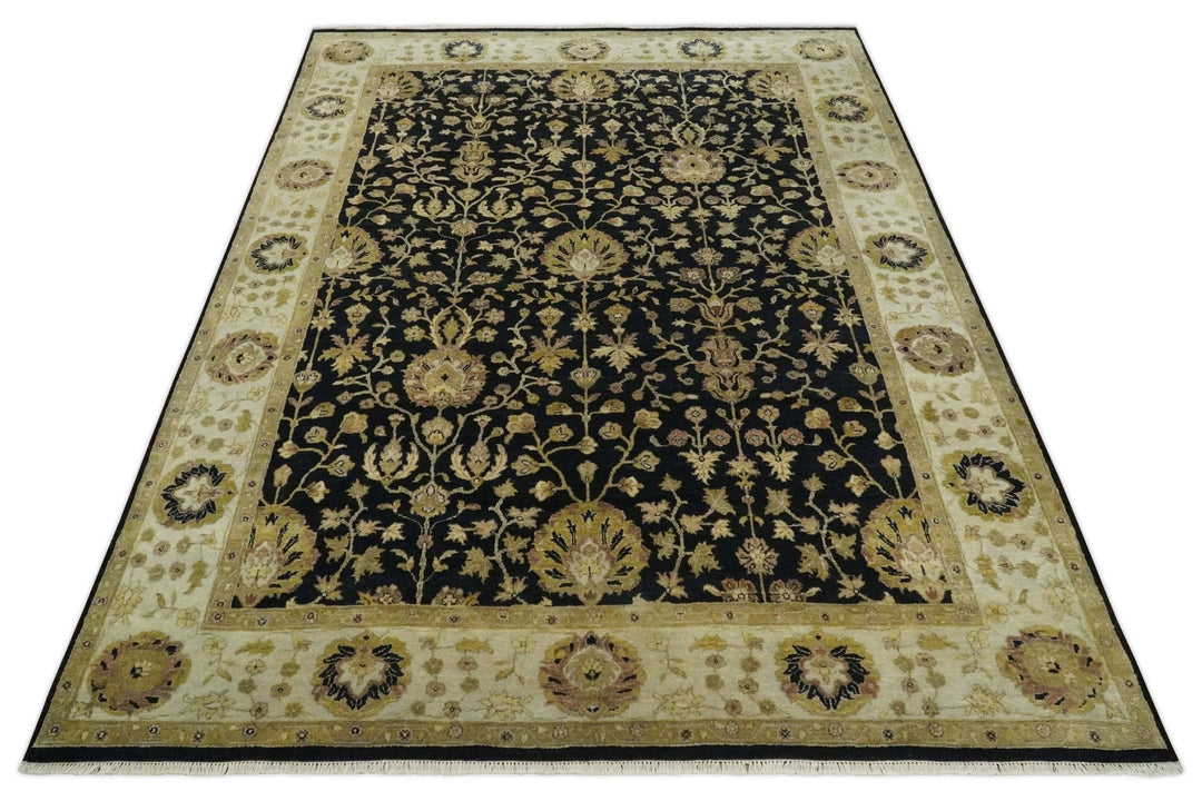 Fine Vintage Style Traditional Black, Olive and Beige Turkish Hand knotted wool Area Rug - The Rug Decor