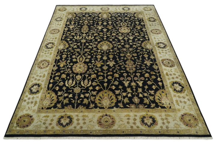 Fine Vintage Style Traditional Black, Olive and Beige Turkish Hand knotted wool Area Rug - The Rug Decor