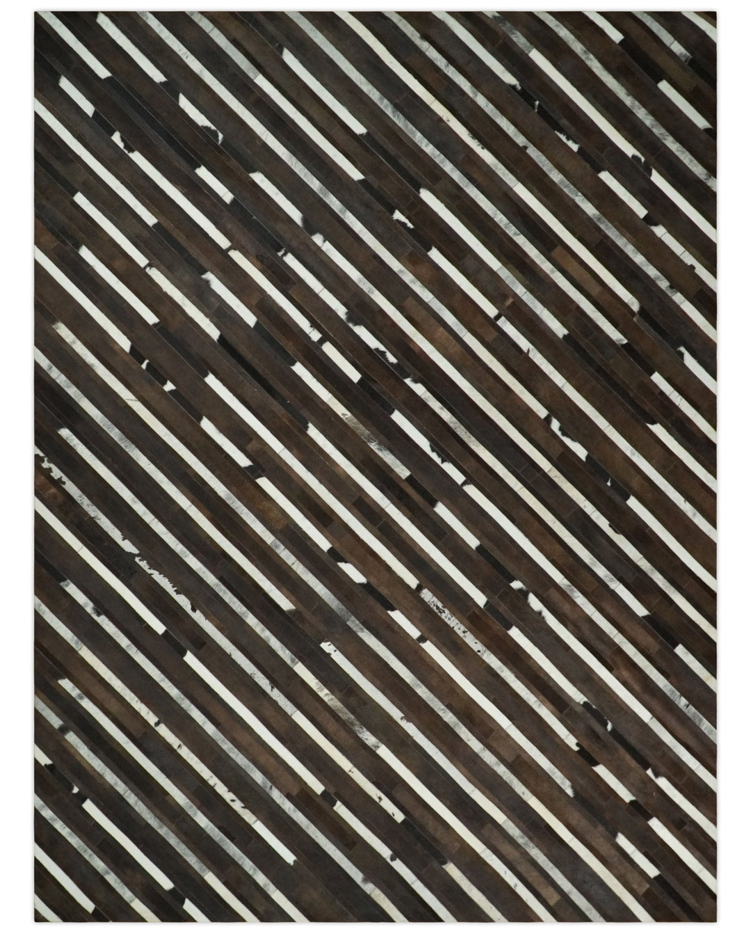 Flatweave Hairon Genuine Leather 5x8, 8x10 and 9x12 Brown Tan and Ivory Area Rug | LR16 - The Rug Decor