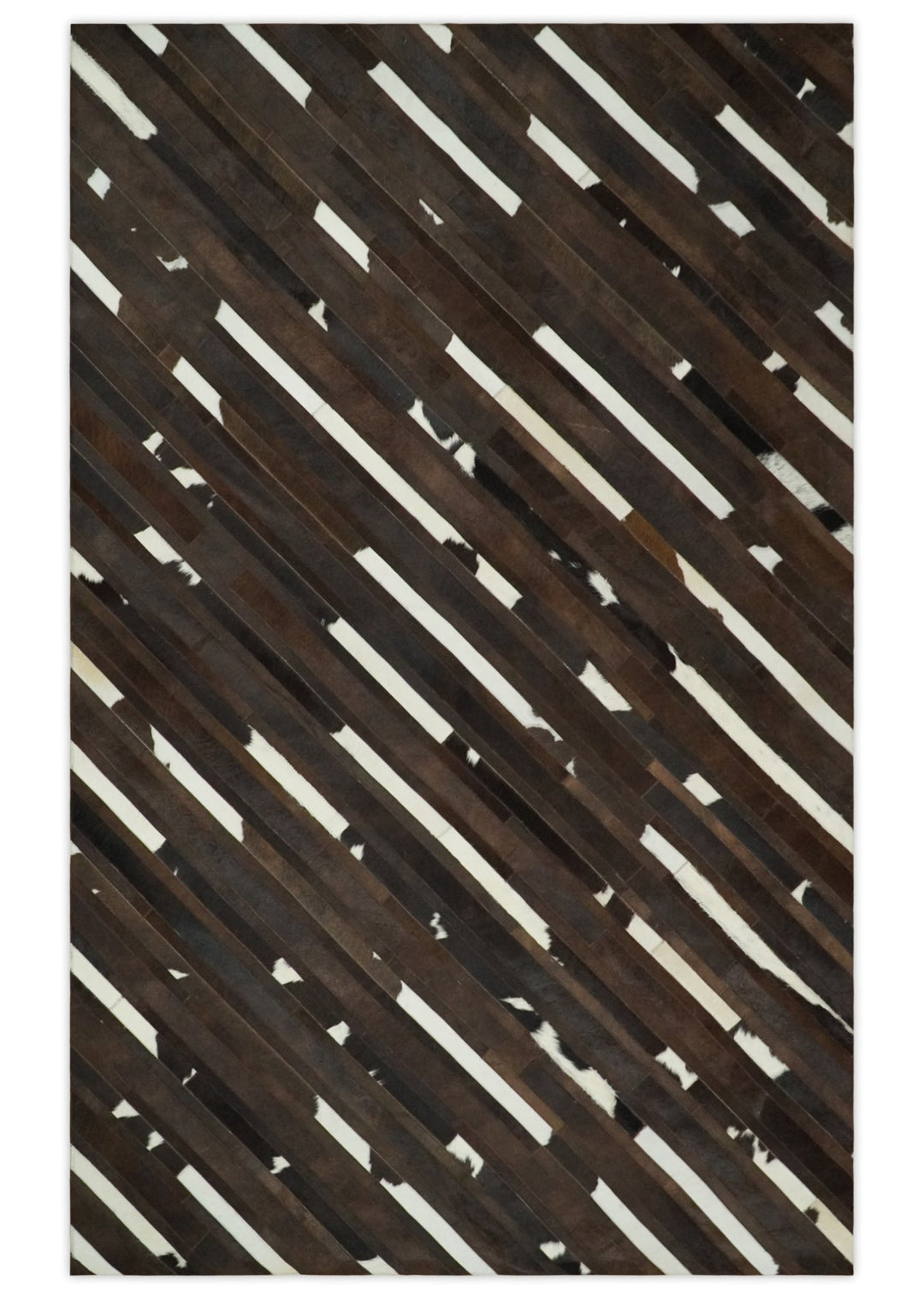 Flatweave Hairon Genuine Leather 5x8, 8x10 and 9x12 Brown Tan and Ivory Area Rug | LR16 - The Rug Decor