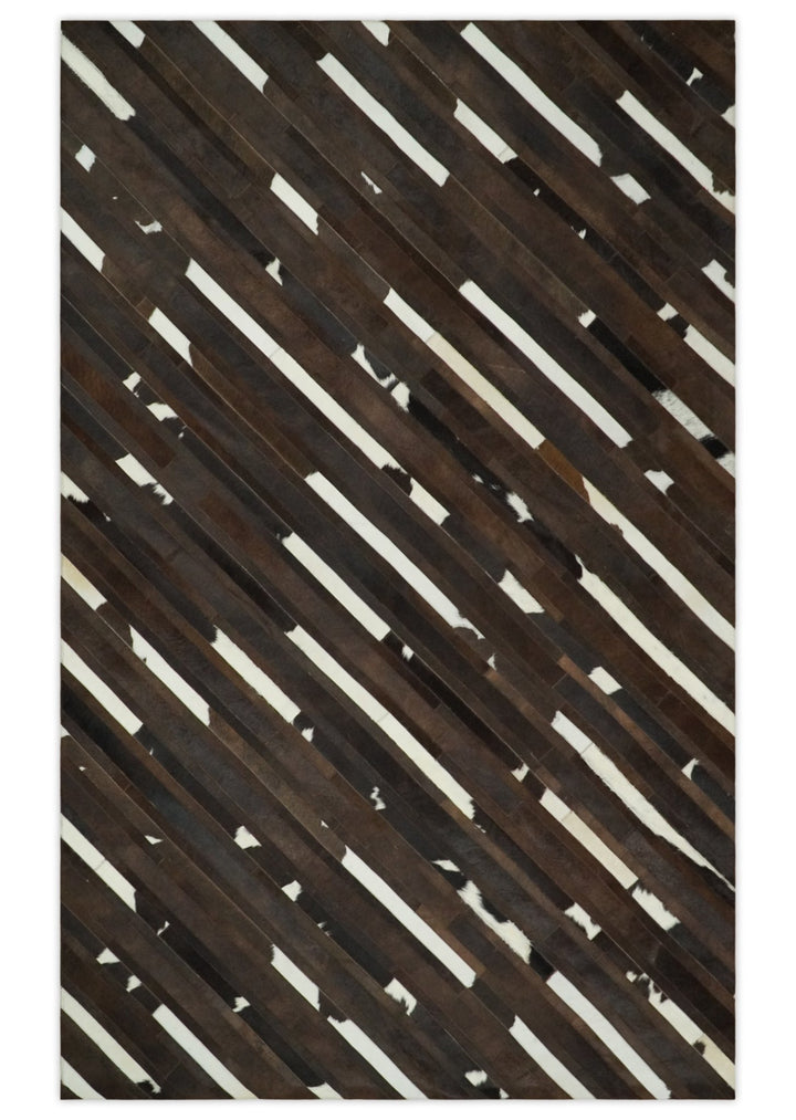 Flatweave Hairon Genuine Leather 5x8, 8x10 and 9x12 Brown Tan and Ivory Area Rug | LR16 - The Rug Decor