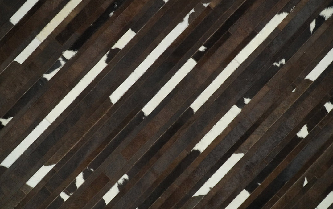 Flatweave Hairon Genuine Leather 5x8, 8x10 and 9x12 Brown Tan and Ivory Area Rug | LR16 - The Rug Decor