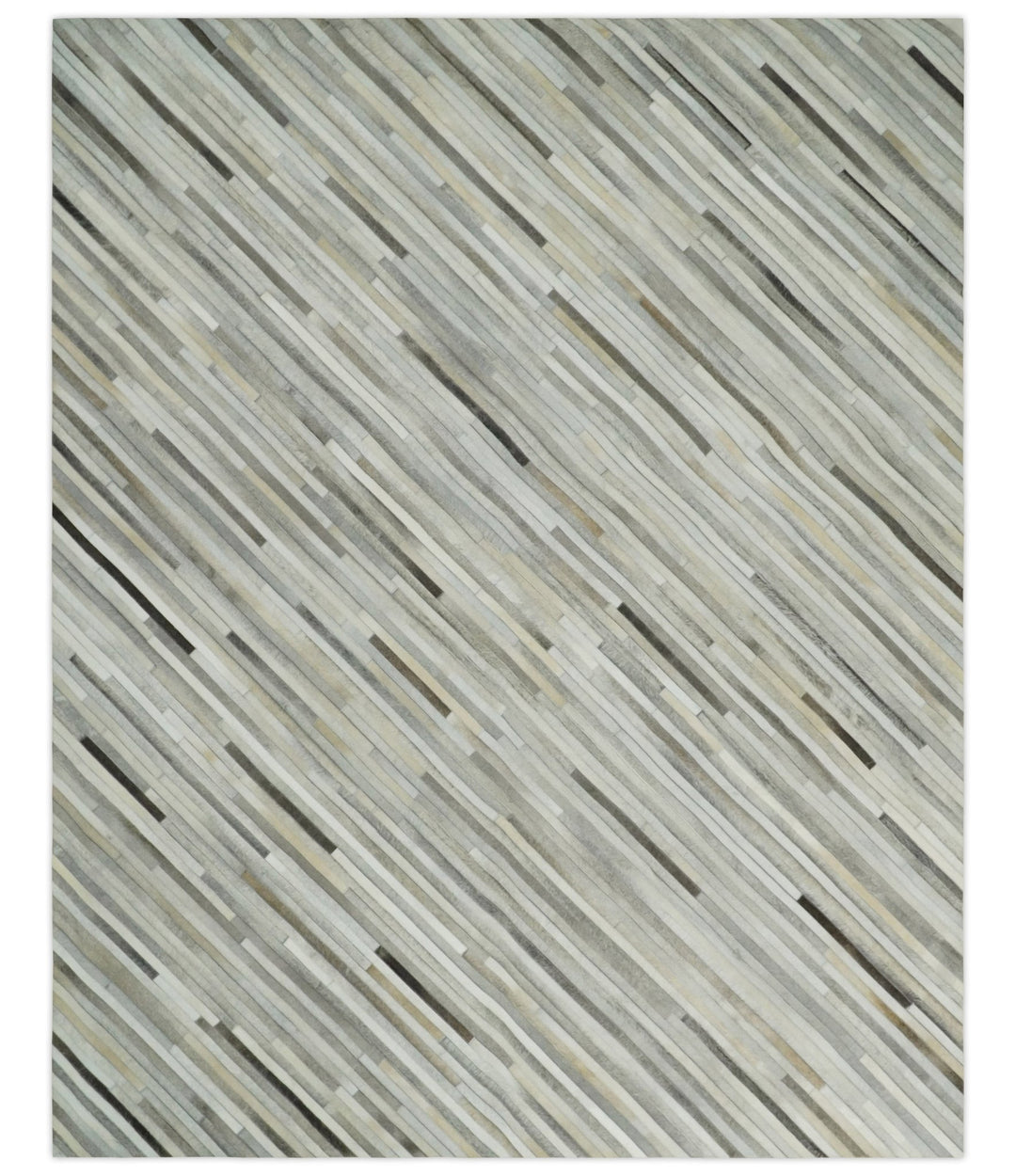Flatweave Hairon Genuine Leather 5x8, 8x10 and 9x12 Stripe Design Beige and Ivory Area Rug | LR18 - The Rug Decor