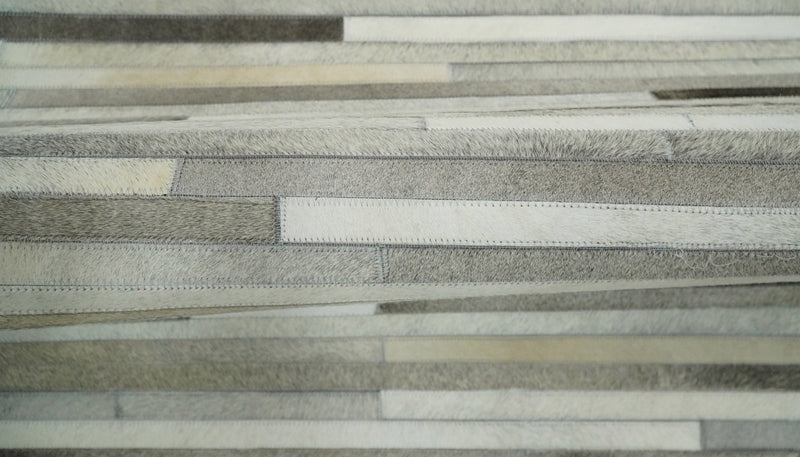 Flatweave Hairon Genuine Leather 5x8, 8x10 and 9x12 Stripe Design Beige and Ivory Area Rug | LR18 - The Rug Decor