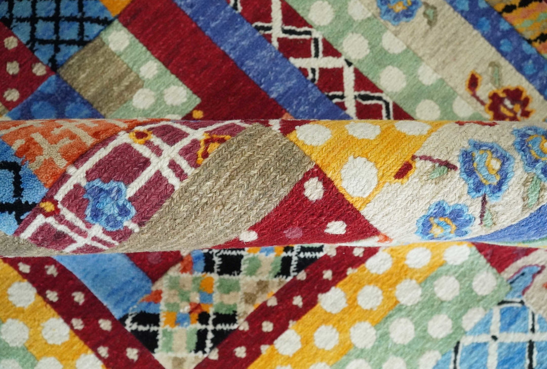 Flatwoven Artistic Modern Geometric 5x7 Multicolor Wool Hand Made Soumak Rug | KNT52 - The Rug Decor