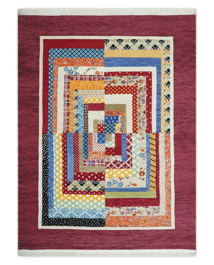 Flatwoven Artistic Modern Geometric 5x7 Multicolor Wool Hand Made Soumak Rug | KNT52 - The Rug Decor