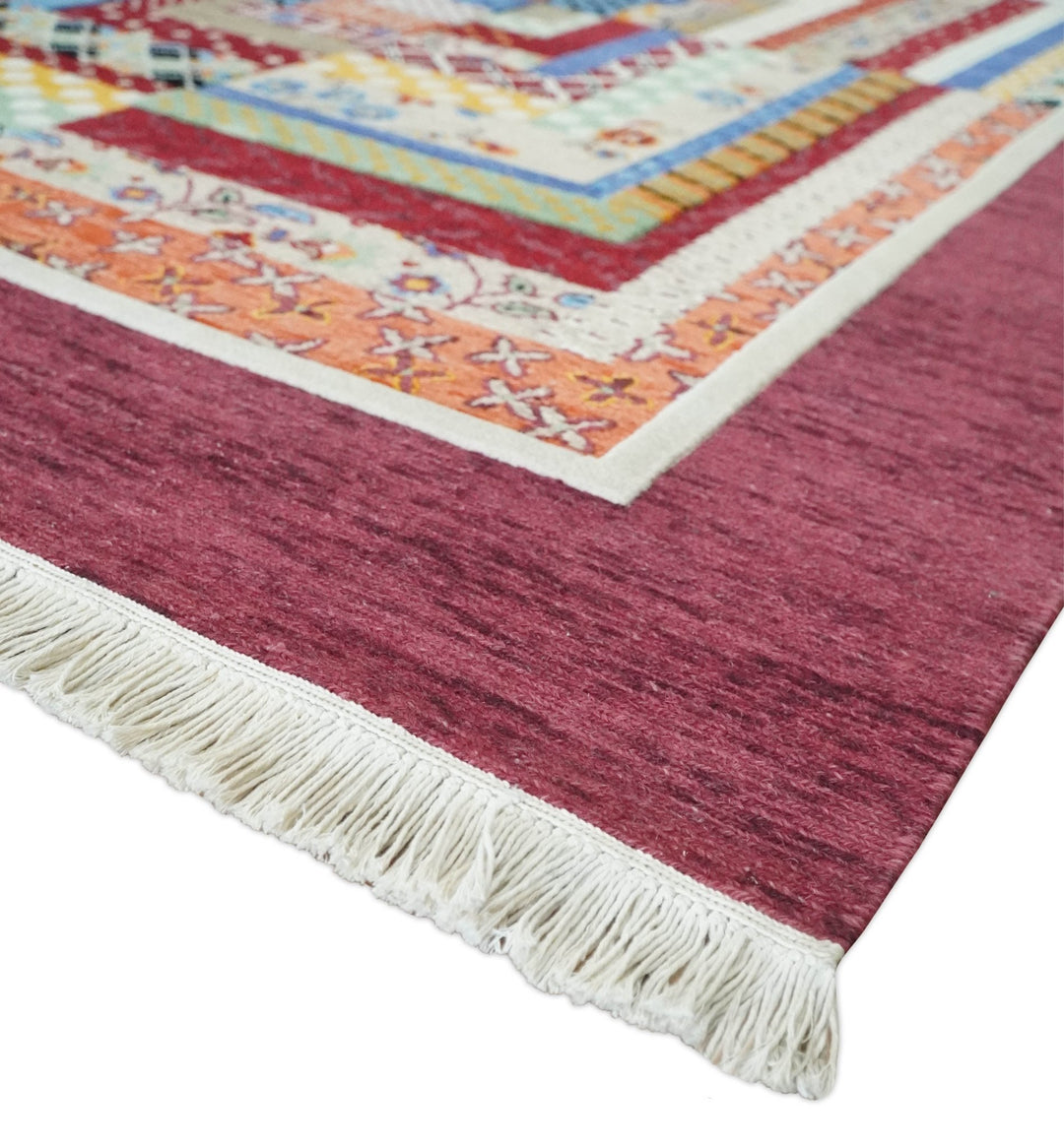 Flatwoven Artistic Modern Geometric 5x7 Multicolor Wool Hand Made Soumak Rug | KNT52 - The Rug Decor