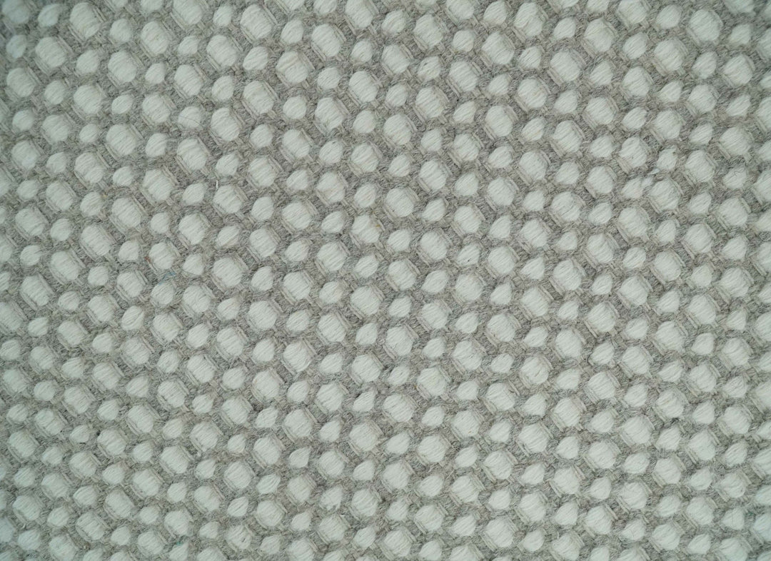 Flatwoven Dhurrie 8x10 and 9x12 Modern Checkered Beige and Ivory Wool Area Rug, Layering Rug | TRDCP830 - The Rug Decor