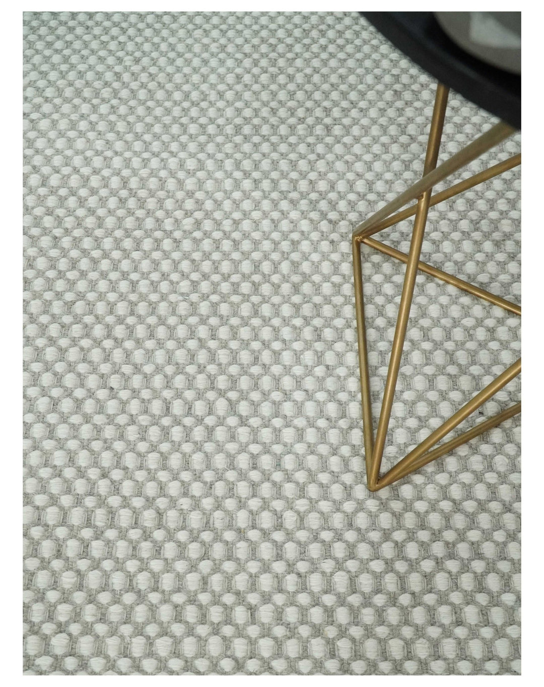 Flatwoven Dhurrie 8x10 and 9x12 Modern Checkered Beige and Ivory Wool Area Rug, Layering Rug | TRDCP830 - The Rug Decor