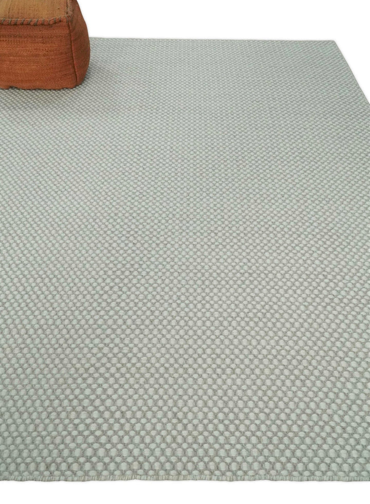 Flatwoven Dhurrie 8x10 and 9x12 Modern Checkered Beige and Ivory Wool Area Rug, Layering Rug | TRDCP830 - The Rug Decor