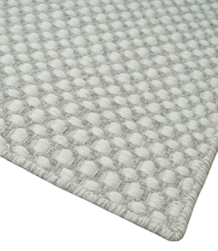 Flatwoven Dhurrie 8x10 and 9x12 Modern Checkered Beige and Ivory Wool Area Rug, Layering Rug | TRDCP830 - The Rug Decor
