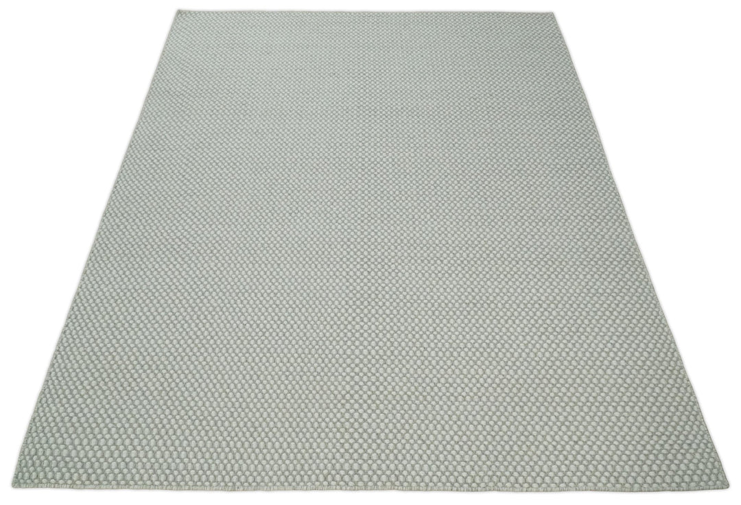 Flatwoven Dhurrie 8x10 and 9x12 Modern Checkered Beige and Ivory Wool Area Rug, Layering Rug | TRDCP830 - The Rug Decor