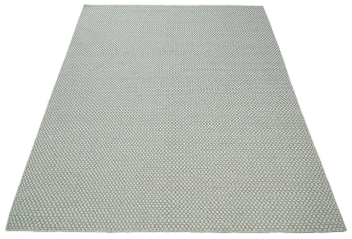 Flatwoven Dhurrie 8x10 and 9x12 Modern Checkered Beige and Ivory Wool Area Rug, Layering Rug | TRDCP830 - The Rug Decor