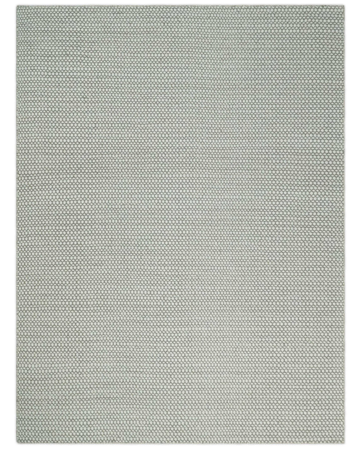 Flatwoven Dhurrie 8x10 and 9x12 Modern Checkered Beige and Ivory Wool Area Rug, Layering Rug | TRDCP830 - The Rug Decor