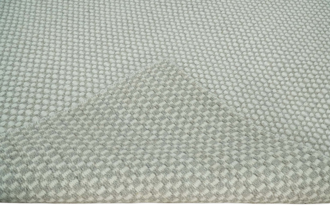 Flatwoven Dhurrie 8x10 and 9x12 Modern Checkered Beige and Ivory Wool Area Rug, Layering Rug | TRDCP830 - The Rug Decor