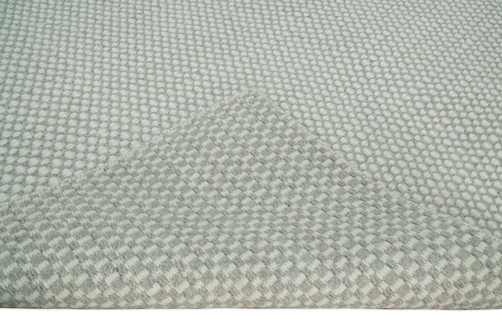 Flatwoven Dhurrie 8x10 and 9x12 Modern Checkered Beige and Ivory Wool Area Rug, Layering Rug | TRDCP830 - The Rug Decor