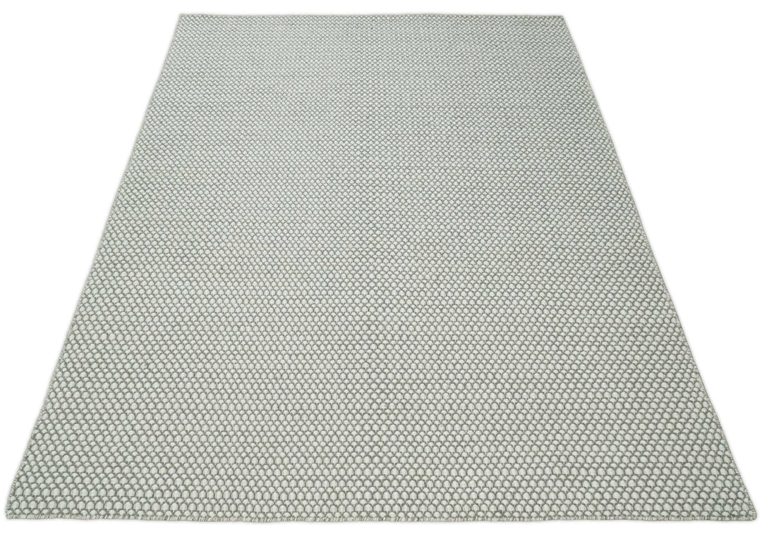 Flatwoven Dhurrie 8x10 and 9x12 Modern Checkered Gray and Ivory Wool Area Rug, Layering Rug | TRDCP832 - The Rug Decor