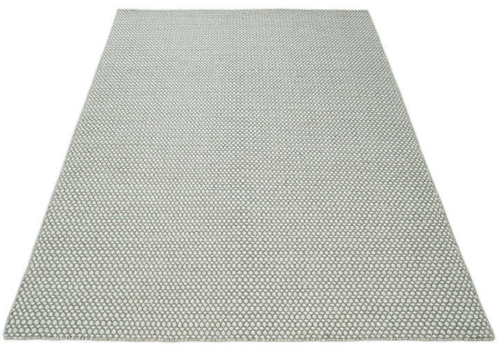 Flatwoven Dhurrie 8x10 and 9x12 Modern Checkered Gray and Ivory Wool Area Rug, Layering Rug | TRDCP832 - The Rug Decor