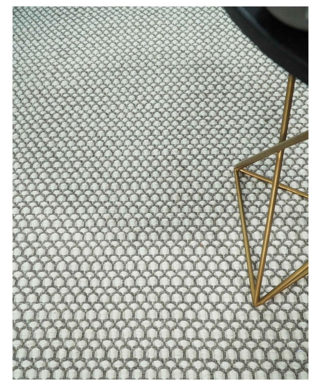 Flatwoven Dhurrie 8x10 and 9x12 Modern Checkered Gray and Ivory Wool Area Rug, Layering Rug | TRDCP832 - The Rug Decor