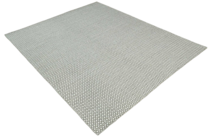 Flatwoven Dhurrie 8x10 and 9x12 Modern Checkered Gray and Ivory Wool Area Rug, Layering Rug | TRDCP832 - The Rug Decor