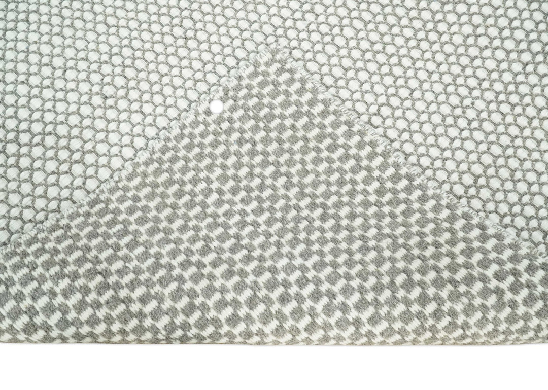 Flatwoven Dhurrie 8x10 and 9x12 Modern Checkered Gray and Ivory Wool Area Rug, Layering Rug | TRDCP832 - The Rug Decor