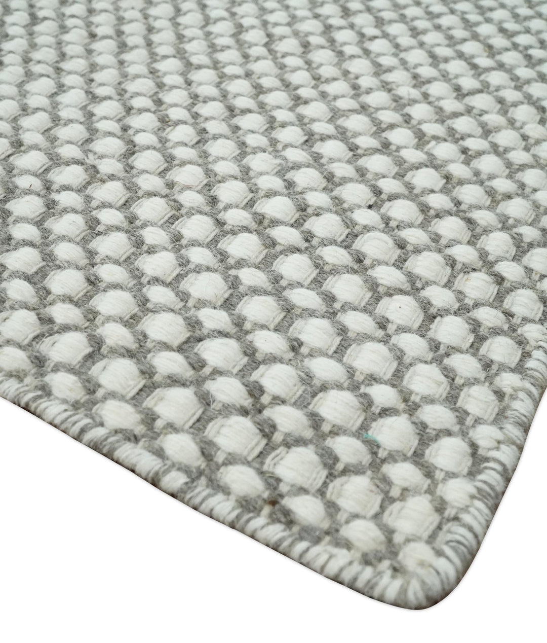 Flatwoven Dhurrie 8x10 and 9x12 Modern Checkered Gray and Ivory Wool Area Rug, Layering Rug | TRDCP832 - The Rug Decor