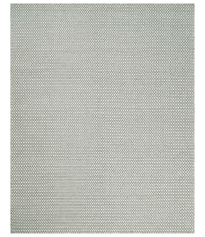 Flatwoven Dhurrie 8x10 and 9x12 Modern Checkered Gray and Ivory Wool Area Rug, Layering Rug | TRDCP832 - The Rug Decor