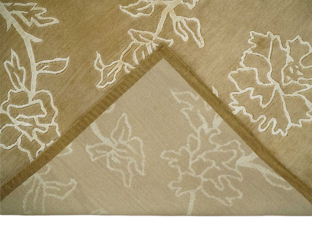 Floral 6x8 Brown and Ivory Wool and Silk Hand Woven Rug | HL6 - The Rug Decor