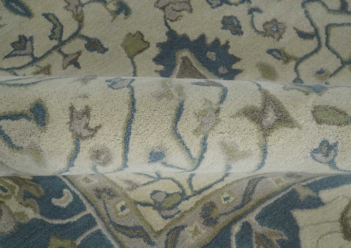 Floral 8x10 Hand Tufted Beige and Blue Modern Oushak Rug - The Rug Decor