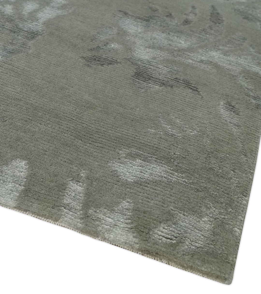 Floral Gray and Silver Hand knotted 6x9 wool and Viscose Area Rug - The Rug Decor