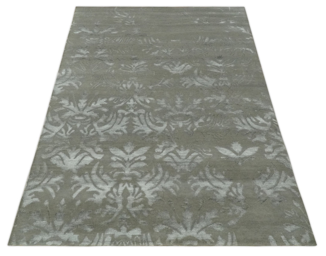 Floral Gray and Silver Hand knotted 6x9 wool and Viscose Area Rug - The Rug Decor