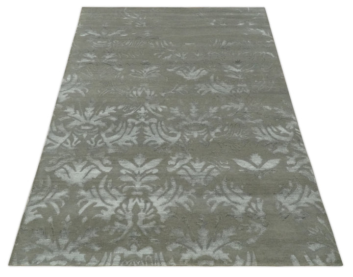 Floral Gray and Silver Hand knotted 6x9 wool and Viscose Area Rug - The Rug Decor