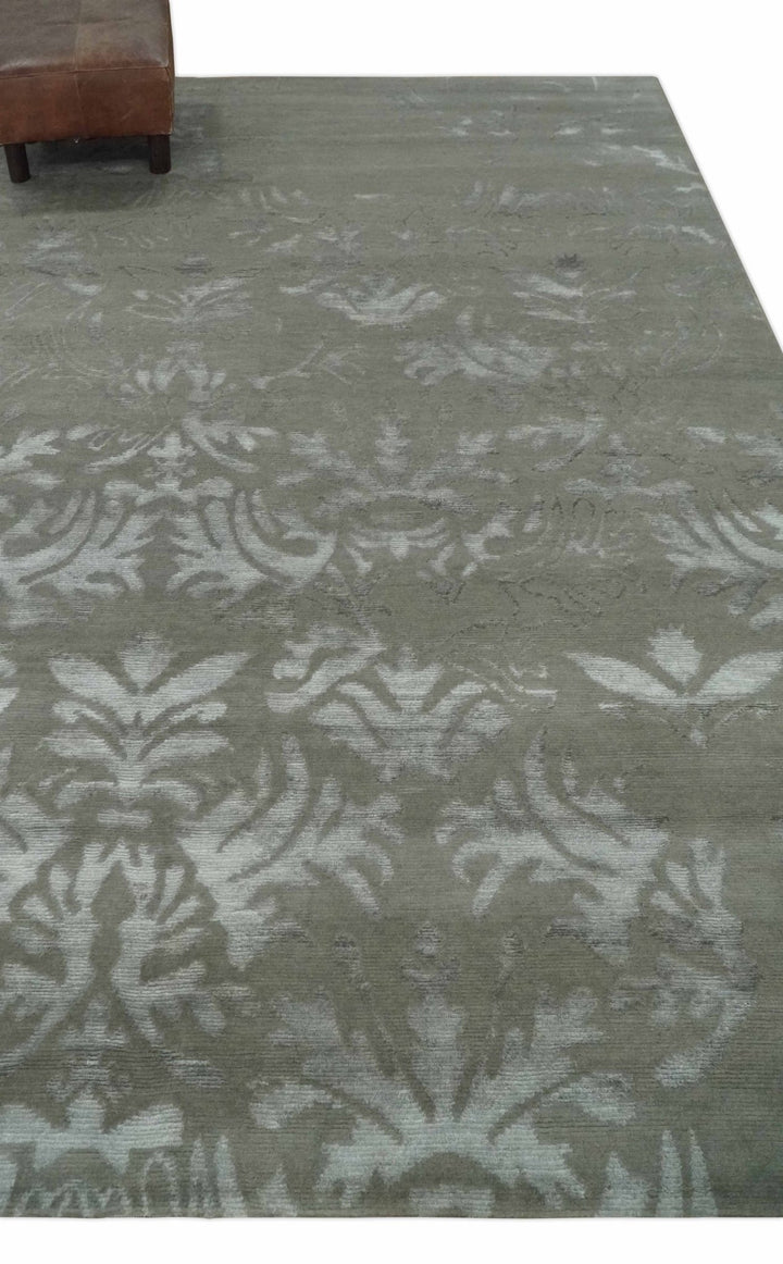 Floral Gray and Silver Hand knotted 6x9 wool and Viscose Area Rug - The Rug Decor