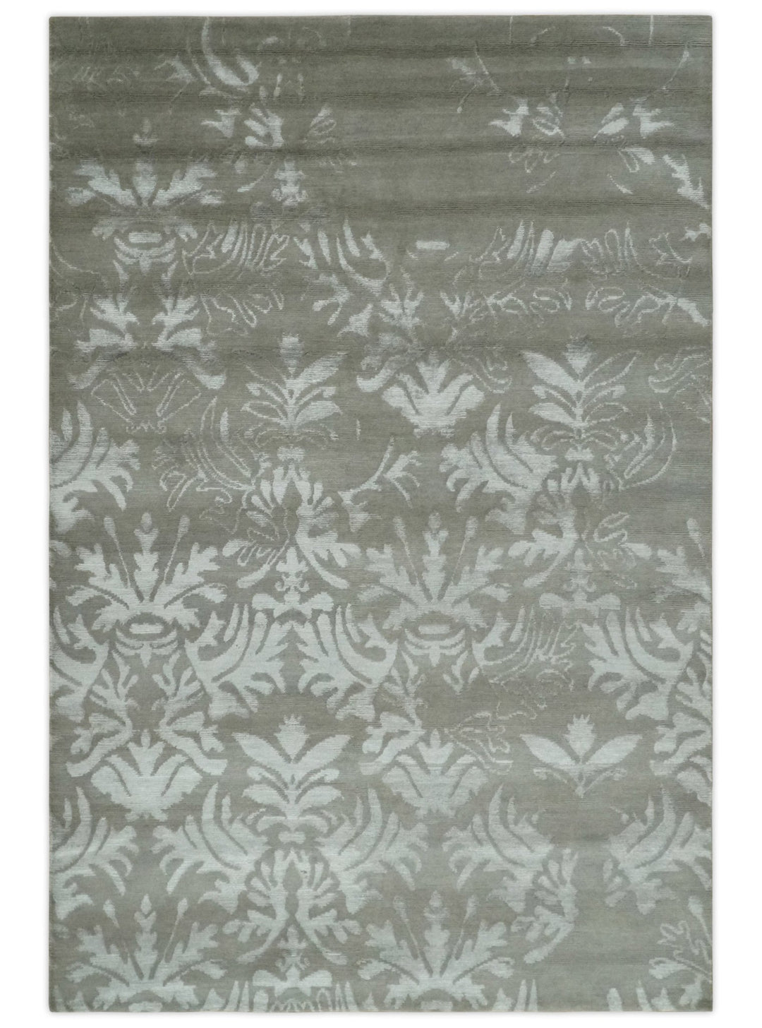 Floral Gray and Silver Hand knotted 6x9 wool and Viscose Area Rug - The Rug Decor