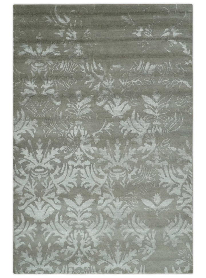 Floral Gray and Silver Hand knotted 6x9 wool and Viscose Area Rug - The Rug Decor