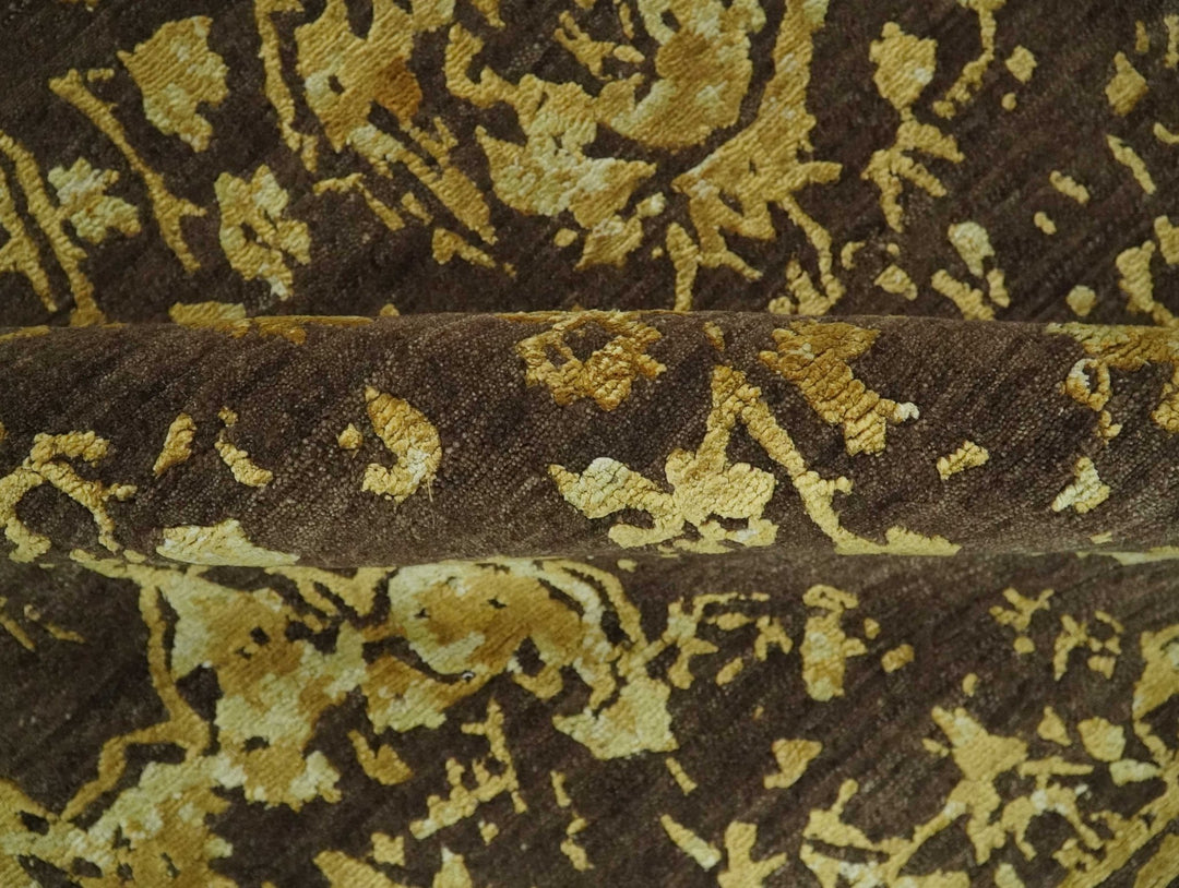 Floral Premium look Gold and Brown Hand Knotted 6x9 wool and art silk Area Rug - The Rug Decor